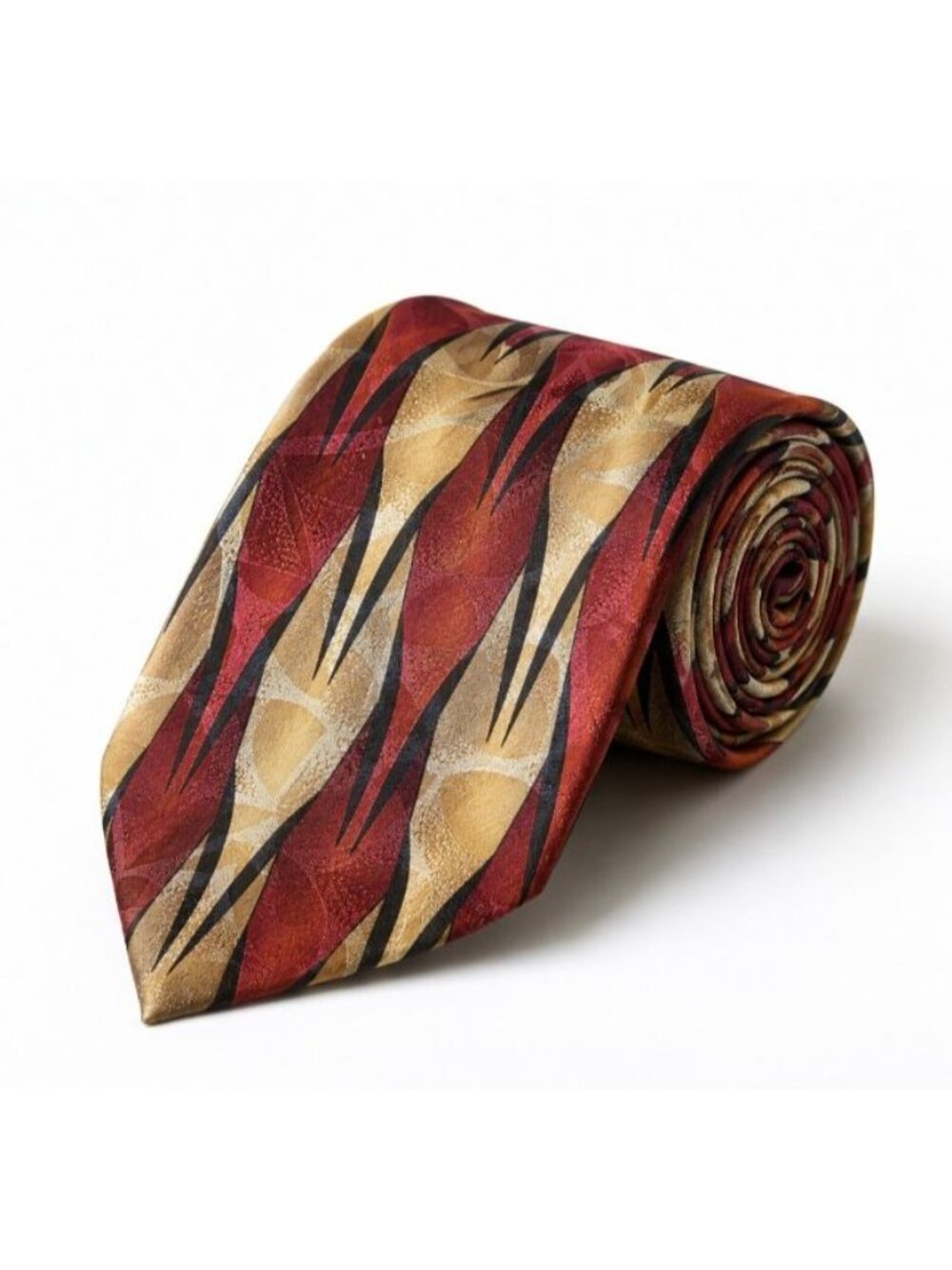 Milano Uomo 100% Silk Tie Red Gold Black Geometric Abstract Necktie USA Made